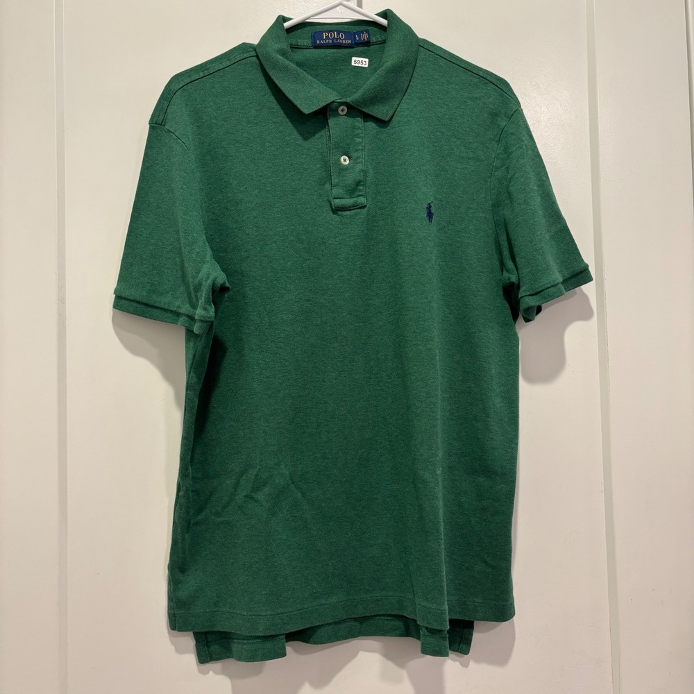 Polo Ralph Lauren Mens Large Green Heather Short Sleeve Pony Logo Polo Shirt